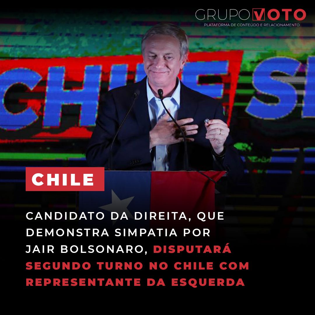 Candidato da direita, que demonstra simpatia por Jair Bolsonaro, disputará segundo turno no Chile com representante da esquerda